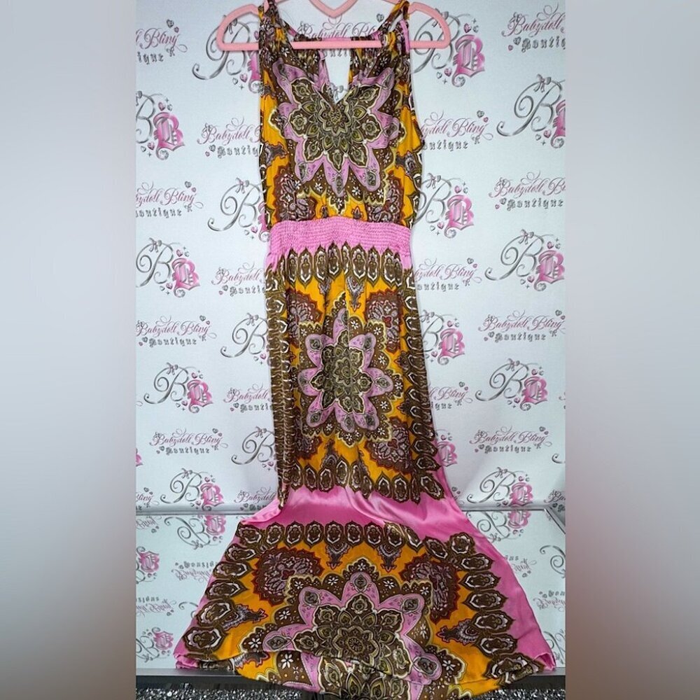 Ali & kris dress boho paisley orange pink luxe maxi Colorful Bohemian Maxi Dress